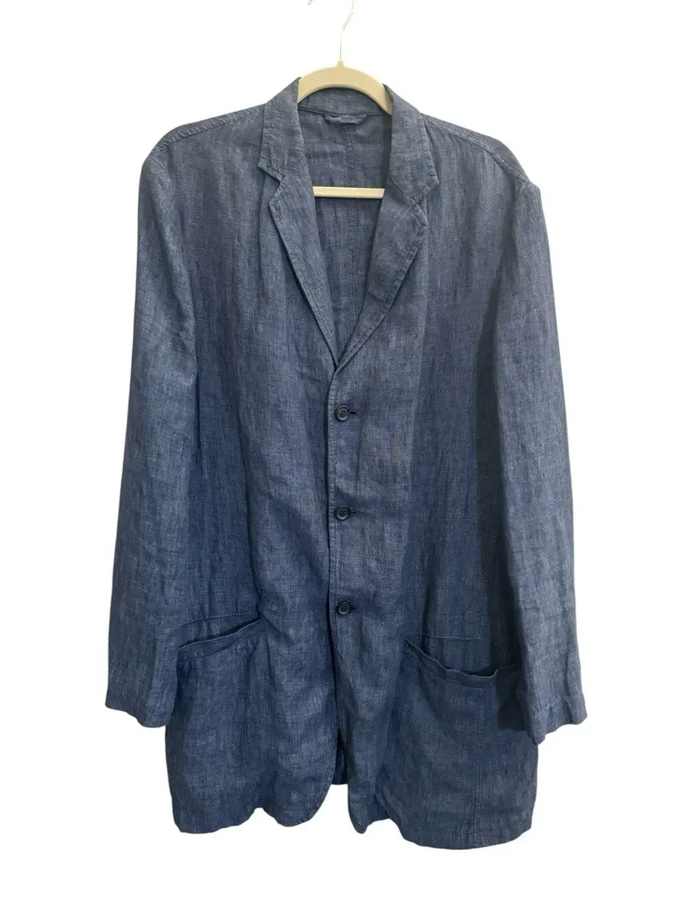 Canali Blazer Mens 40 L (50 EU) Blue Linen Sportswear Unlined Sport Coat Jacket